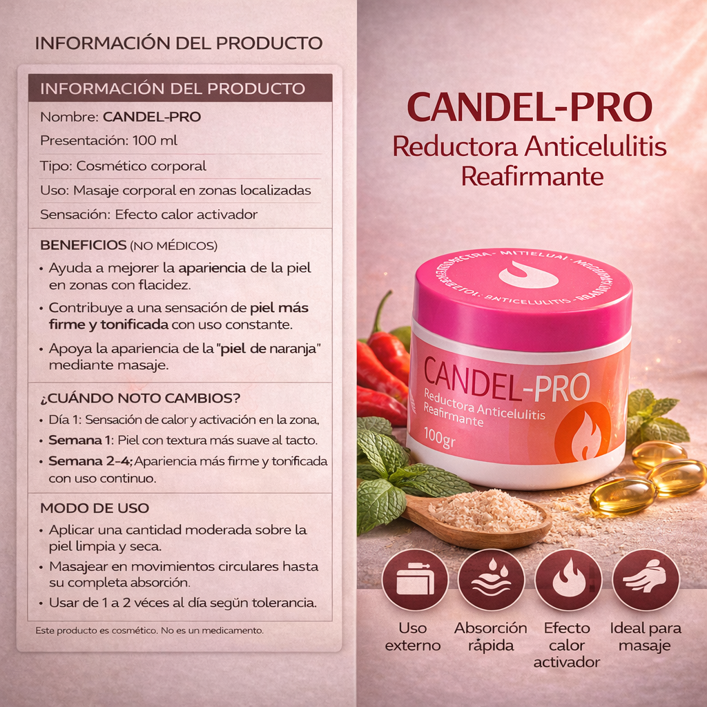 CANDELA PRO- Crema Reductora, reductora y eliminadora de estrias