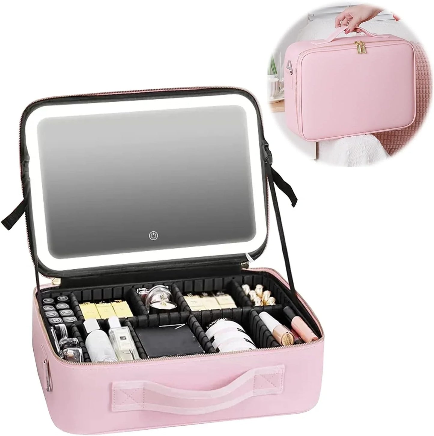 COSMETIQUERA CON ESPEJO LED